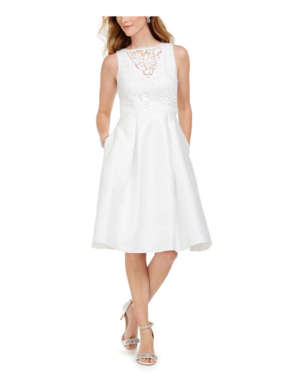 Adrianna Papell White Lace Bodice A-Line Dress Skirt - Picture 3 of 12
